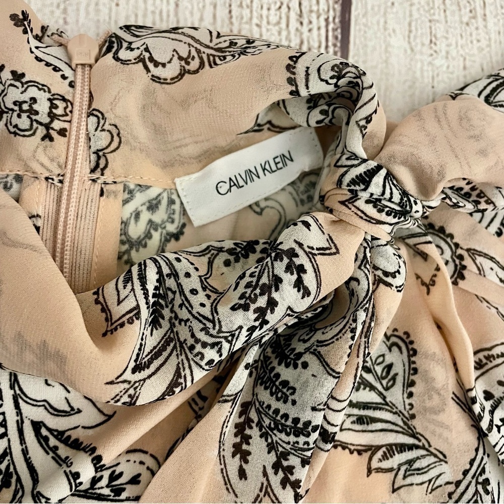 CALVIN KLEIN Women’s Long Sleeve Blouse Paisley Pink Black White Size Small - Picture 2 of 10